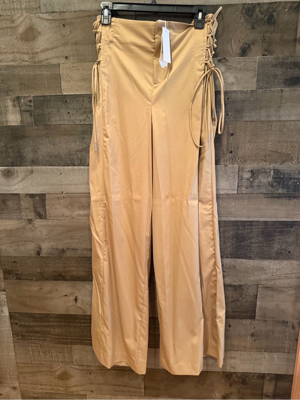 naked wardrobe Beige Lace-Up Wide Leg Pants